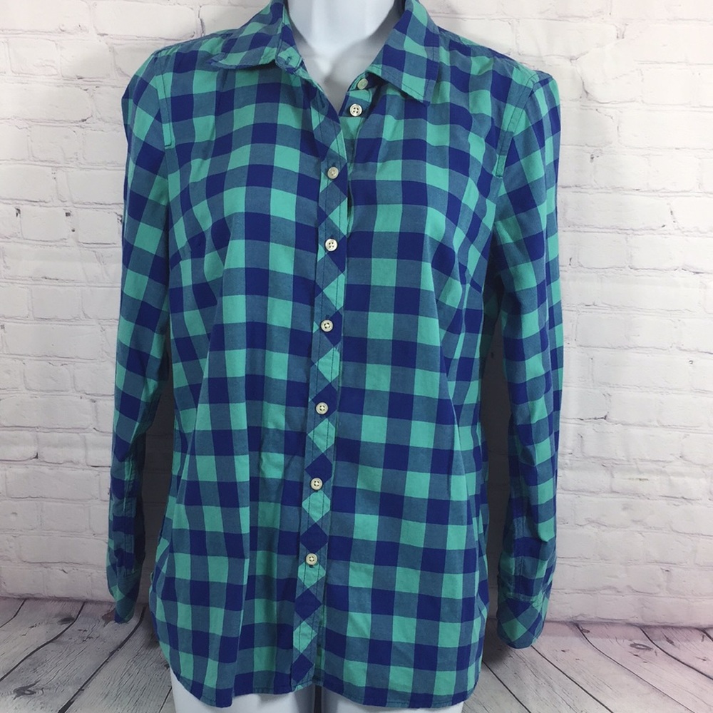 Talbots Large Checked Long Button Cuff Sleeve Top - image 1